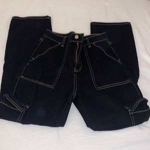 High Waisted Black Cargo Pants